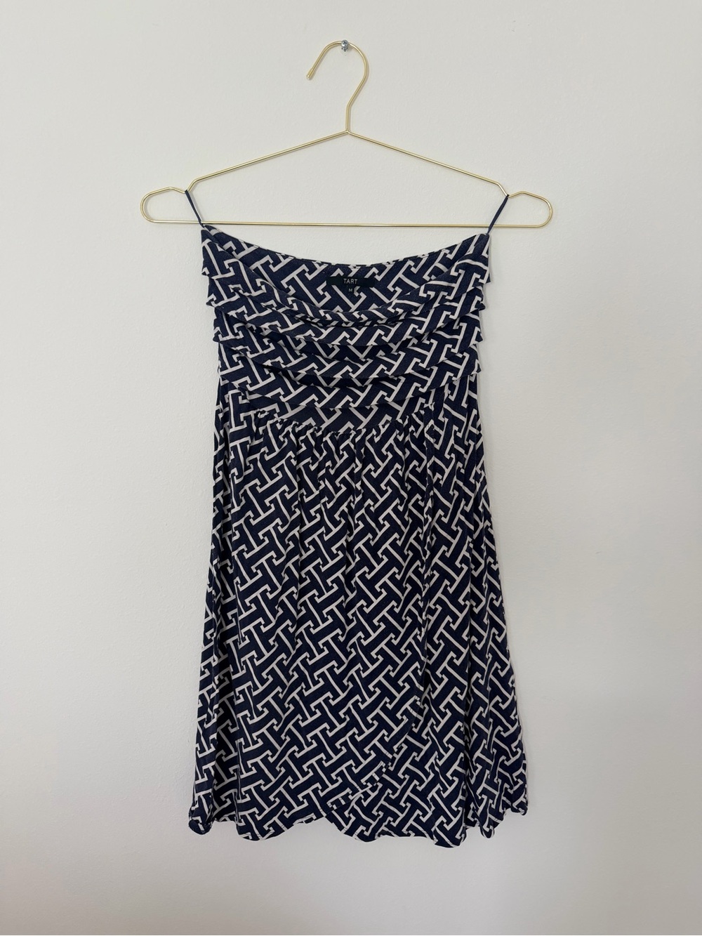 Tart Navy & White Geometric Strapless Sundress Nautical Stretchy size medium